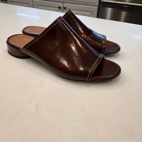 Emporio Armani Women’s Open Toe Slide Mules Brown Leather Size US 9 EU 39 - Picture 3 of 13